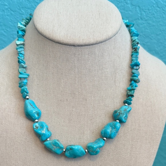GENUINE TURQUOISE AND SILVER NECKLACE 8” - Picture 2 of 3
